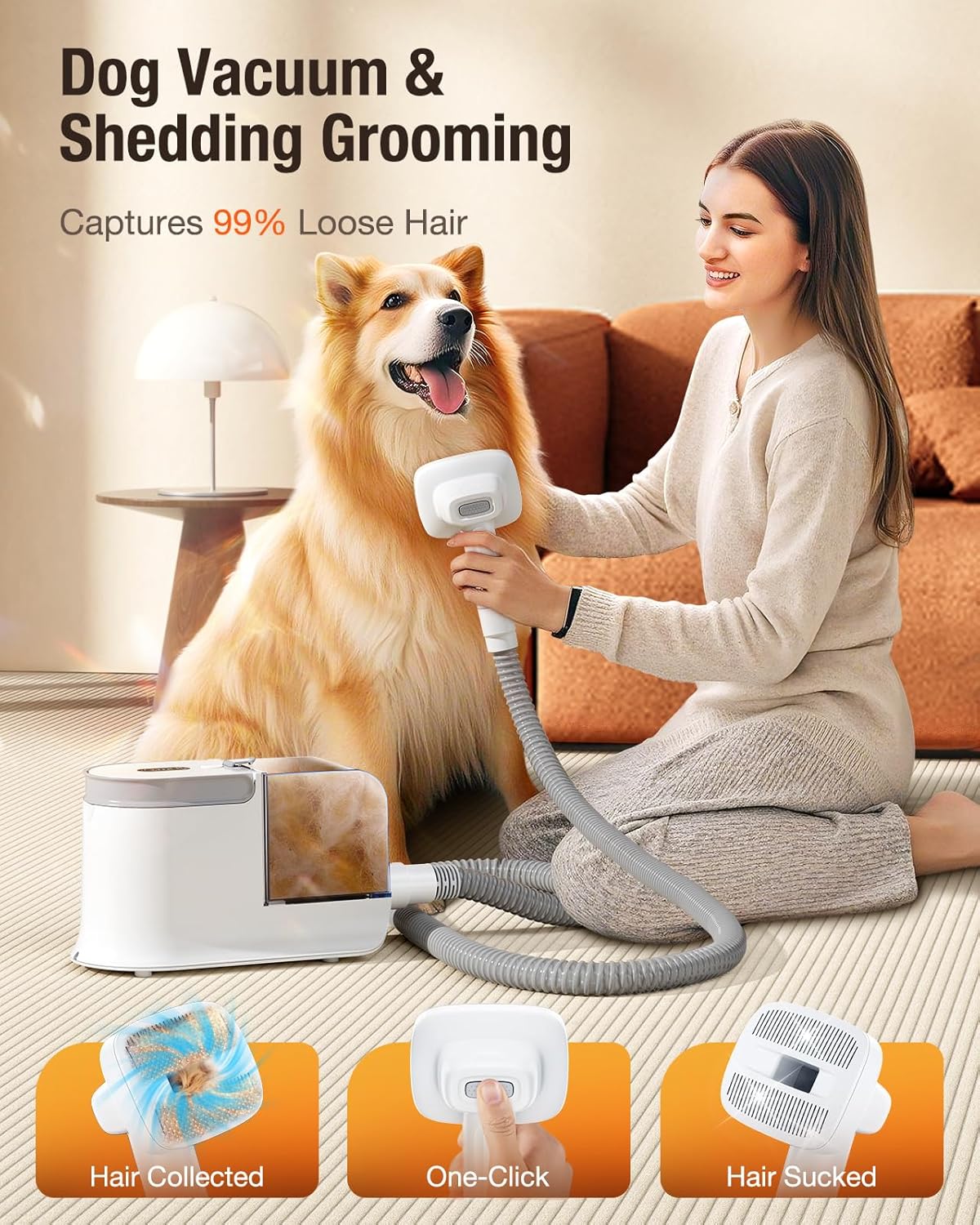 LABIGO Dog Grooming Vacuum, 12000Pa Dog Hair Vacuum with Pet Clipper, 1.8L Pet Vacuum for Shedding Grooming Trimming, 3 Suction Modes Grooming Kit with 4 Grooming Tools for Cats