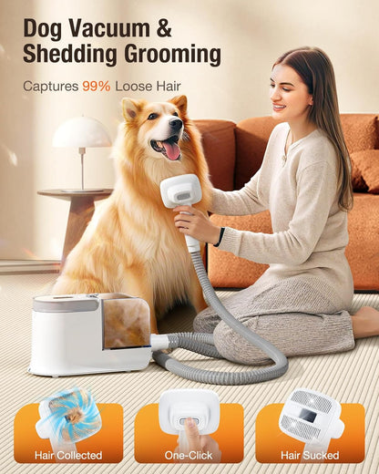 LABIGO Dog Grooming Vacuum, 12000Pa Dog Hair Vacuum with Pet Clipper, 1.8L Pet Vacuum for Shedding Grooming Trimming, 3 Suction Modes Grooming Kit with 4 Grooming Tools for Cats