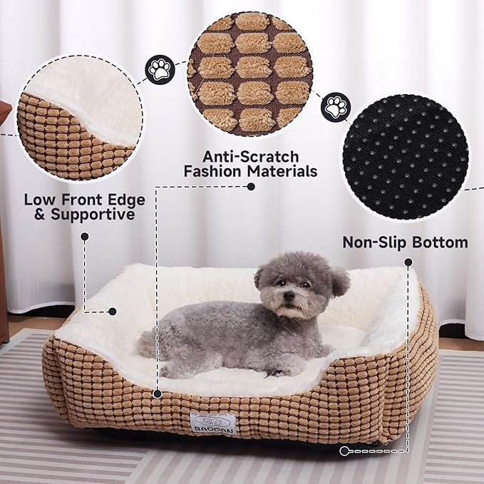 Small Dog Bed for Small Dogs, Cat Beds for Indoor Cats Washable, Rectangle Dog Bed, Warming Soft Calming Sleeping Puppy Bed Durable Pet Bed with Anti-Slip Bottom (20 inch, Coffee)