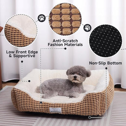 Small Dog Bed for Small Dogs, Cat Beds for Indoor Cats Washable, Rectangle Dog Bed, Warming Soft Calming Sleeping Puppy Bed Durable Pet Bed with Anti-Slip Bottom (20 inch, Coffee)