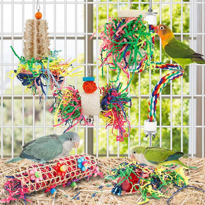 Foraging Bird Toys - Shredding Parakeet Toys with Rope Perch for Conure, Cockatiel, Budgies, Lovebird, Parrotlet