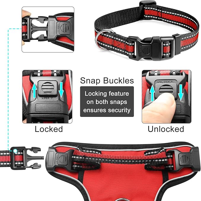 WINSEE Dog Harness No Pull, Pet Harnesses with Dog Collar, Adjustable Reflective Oxford Outdoor Vest, Front/Back Leash Clips for Small, Medium, Large, Extra Large Dogs, Easy Control Handle for Walking