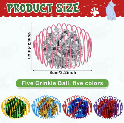 Jecery 5 Pcs Halloween Cat Spring Balls Toys Stretchable Rolling Balls Colorful Playful Coils Interactive Spring Action Toy Caged Rats for Kitten Cat Pet Supplies(Crinkle Ball,Multicolor,5 Pcs)