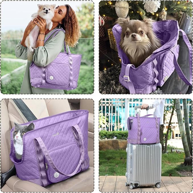 Pecute Dog Purse Carrier, Dog Carrier with Pockets for Small Dogs, Fits Dogs 5.5 lbs to 11 lbs, Cat and Puppies Tote Bag, Outing, Travel, Vet, Purple