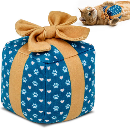 Gift Box Catnip Toy – Christmas & Birthday Cat Toy with Catnip & Crinkle, Cute Plush Present for Indoor Cats, Christmas Cat Gift & Stocking Stuffer