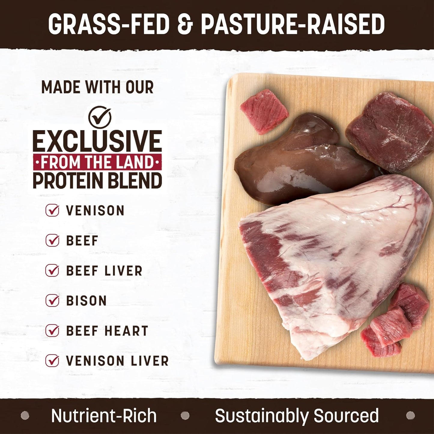 Earth Animal Wisdom Air Dried Dog Food - from The Land Recipe Premium Natural Dry Dog Food for All Breeds & Ages - 8 Lbs Bag