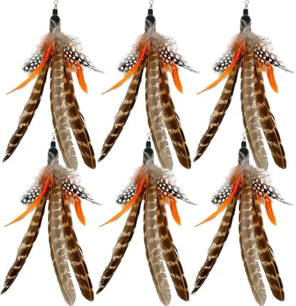 Cat Feather Toys Refills, 6 Pieces Handmade Da Bird Feathers Refill, Cat Wand Replacement Feather for Indoor Cats (B)