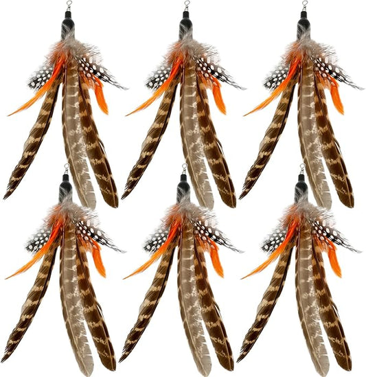 Cat Feather Toys Refills, 6 Pieces Handmade Da Bird Feathers Refill, Cat Wand Replacement Feather for Indoor Cats (B)