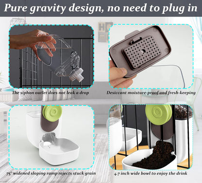 Kenond Hanging Automatic Pet Food Water Dispenser, 35oz Rabbit Feeder Guinea Pig Water Bottle Food Feeder for Ferret Guinea Pig Rabbit(White)