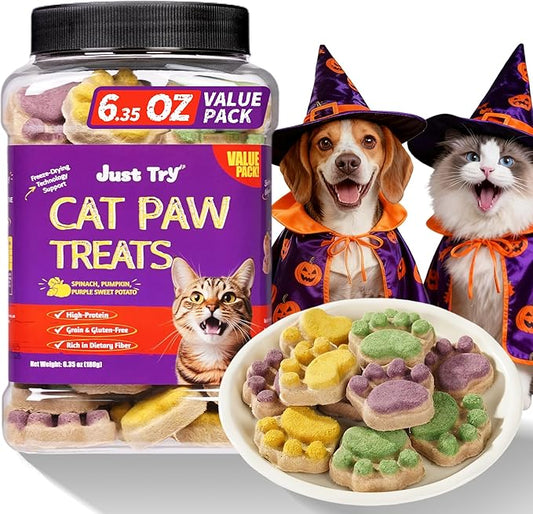 Just Try 6.35 oz Freeze Dried Cat Paw Treats Healthy Dog Training Treats High Protein Chicken Cat Snacks Low Calorie Pumpkin Treats Supports Immunity & Gut Healthy