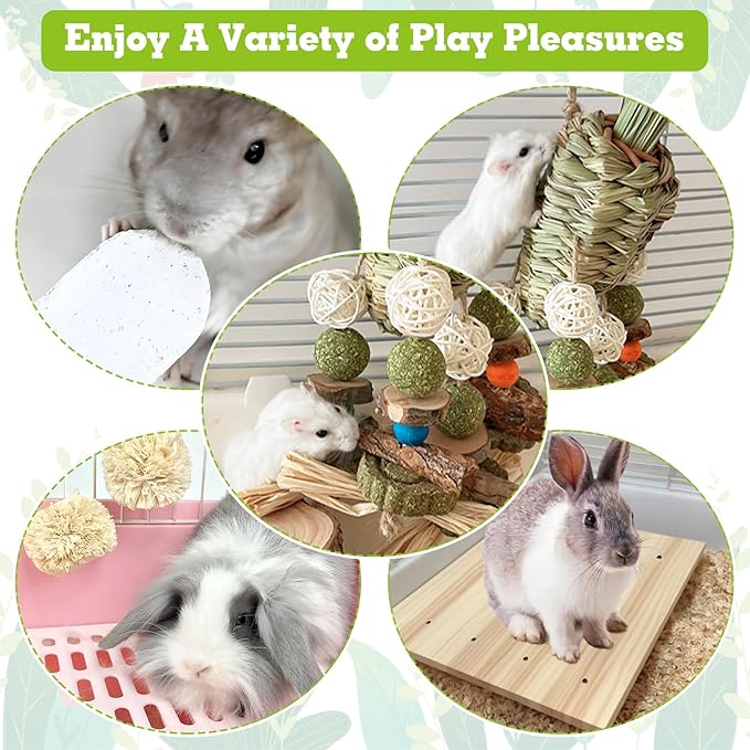 kathson Rabbit Toys for Bunnies Boredom, Rabbit Chew Toys for Teeth Grinding Wooden Bunny Scratching Board Small Animals Play Toy for Guinea Pigs Hamsters Chinchilla Other Rodent Pets