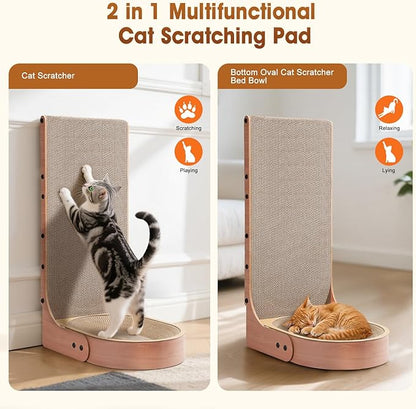 Cat Scratcher, 2 in 1 Multifunctional L Shape Cat Scratch Pad Wall Mounted with Oval Cat Bed Bowl for Indoor Cats (1 PCS Cat Scratcher)