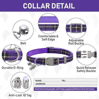 GAMUDA Small Dog Harness Collar and Leash Set, Step in No Chock No Pull Soft Mesh Adjustable Dog Vest Harnesses Plaid Reflective for Dogs Puppy Cats Kitten Rabbit (Warm Purple, XL)