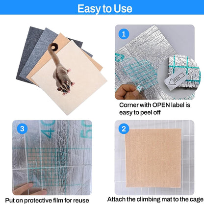 Sugar Glider Toys,6 Pcs Sugar Glider Climbing Mats,Sugar Glider Sharpening Claws Mats with Climbing Ropes Cage Accessories,Cuttable Self-Adhesive Small Animals Pets Scratching Pads Enrichment Toys for