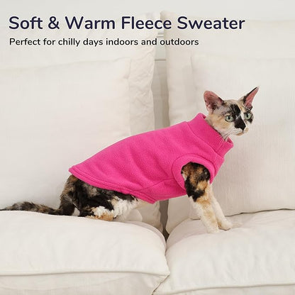 PUMYPOREITY Fleece Sphynx Cat Clothes, Warm Thick Cat Sweater, Soft Winter Coat for Hairless Cats, Cold Weather Pet Sweater for Dogs and Cats, Rosepink, XL
