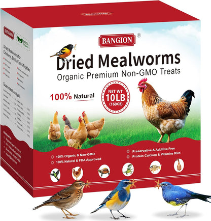 Dried Mealworms 10 Lbs-Organic MealWorms for Chickens & Birds, Non-GMO Meal Worms for Chickens, Wild Birds, Bluebirds, High Protein Chicken Feed Bird Treats, Worms for Chicken, Hens, Bird, Reptiles
