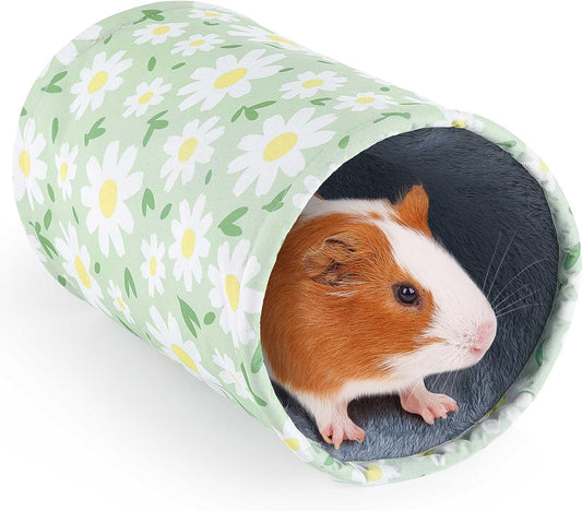 Glittme Guinea Pig Tunnel Washable Guinea Pigs Hideout Portable Rabbit Tunnels Soft Ferret Tunnel for Playing Resting Guinea Pig Accessories for Hedgehogs, Hamster, Bean Green
