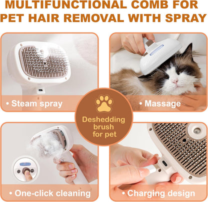 Cat Steam Brush, Dog Brush for Shedding, Pet Spray Hair Removal Comb, Pet Grooming Brush for Short & Long Haired Dogs & Cats,Spritz Defur Comb with Waterless Shampoo (White)