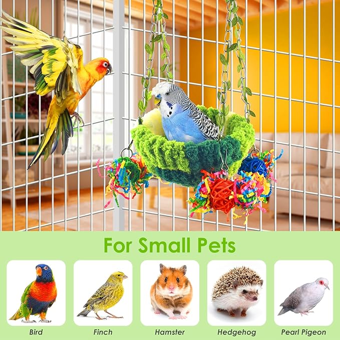 KATUMO Bird Nest, Conure Breeding Bed Parrotlet Snuggle Nest Lovebird Bed Bird Swing Bed for Small Birds, Size Small