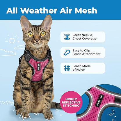 Voyager Escape Proof Cat Harness and Leash Set with Reflective Stitching, Neoprene Handle 5ft - Supports Small, Medium and Large Cats, Kittens for Walking by Best Pet Supplies - BT-Fuchsia, XXS