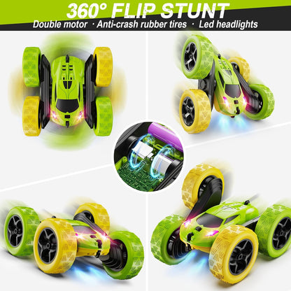 Remote Control Car, RC Car Toys for 6-12 Year Old Boys, Off Road RC Stunt Car 4WD 360° Rotating Remote Control Car for Kids, Boys Girls Gifts for Birthday, Christmas Yellow&Green