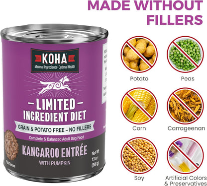 KOHA Limited Ingredient Diet Kangaroo Entrée for Dogs - Grain Free Wet Dog Food with No Fillers - Sensitive Stomach Kangaroo Dog Food, 13 oz - Trial Pack (3 Cans)