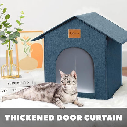 Outdoor Cat House Feral Cat Shelter,Outside Waterproof Cat House for Outdoor/Indoor Cats, Insulated Cat Bed for All Seasons with Cozy Cushion Easy to Assemble (Navy Blue, Floor Spike Style)