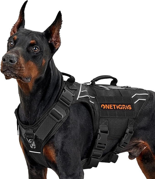 OneTigris Tactical Dog Harness for Large Dogs, Mesh Dog Harness Medium Sized Dog Reflective Dog Vest, Heavy Duty & Breathable Military Dogs Vest with No Pull Buckle