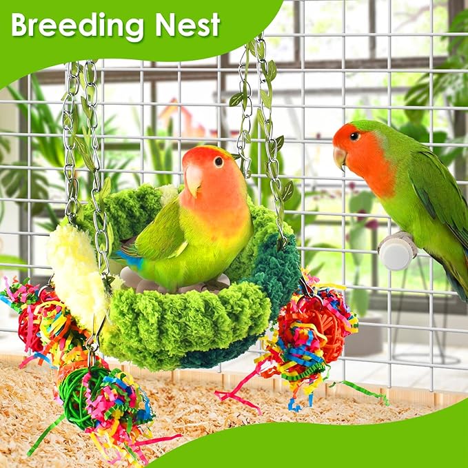 KATUMO Conure Nest, Bird Breeding Bed Cockatiel Snuggle Nest Parakeet Swing Bed for Small Pets, Size Large