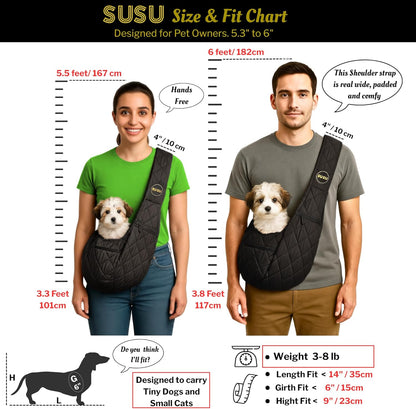 Small Dog Carrier (3–8 lb) – Silk Black. A Puppy Carrier Sling Designed for Little pups Like Yorkies, Toy Poodles, and Pomeranian, Perfect for City Walks and Coffee Runs.