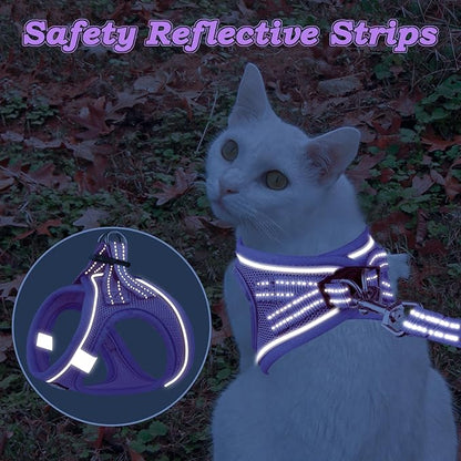 Cat Harness and Leash for Walking Escape Proof, Adjustable Kitten Vest Harness Reflective Soft Mesh Puppy Harness for Outdoor, Comfort Fit, Easy to Control (Purple, XXS)