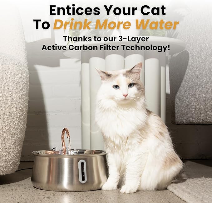 2.0 Large Capacity Stainless Steel Cat Water Fountain – 4L/135oz (Stainless Steel, 4L Corded)