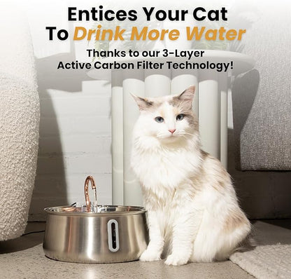 2.0 Large Capacity Stainless Steel Cat Water Fountain – 4L/135oz (Stainless Steel, 4L Corded)