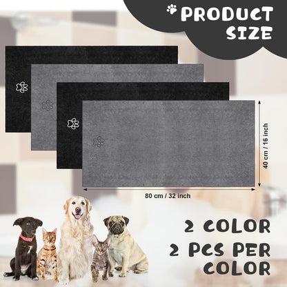 Chumia 4 Pack Dog Towels for Drying Large Microfiber Grooming Tools Absorbent Soft Bath Supplies with Embroidered Paw for Small Medium Pet Products(16 x 32 Inch,Gray, Black)
