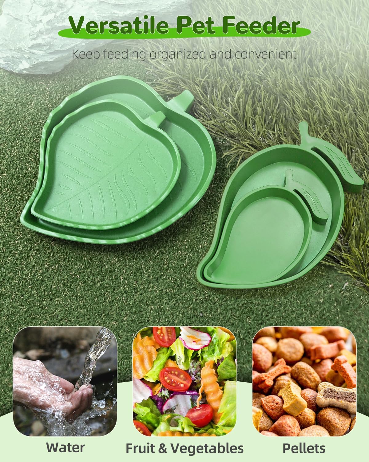 Pawfly 4 Pcs Reptile Water Bowl, Tortoise Water Dish, Food & Water Feeder, Cute Leaf & Mango Feeding Dish, Tortoise Habitat Accessories for Turtle, Gecko, Bearded Dragon & Lizard, 2 Styles