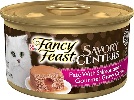 Purina Fancy Feast Savory Centers With Salmon Wet Cat Food Pate with Gourmet Gravy Center - (Pack of 24) 3 oz. Cans