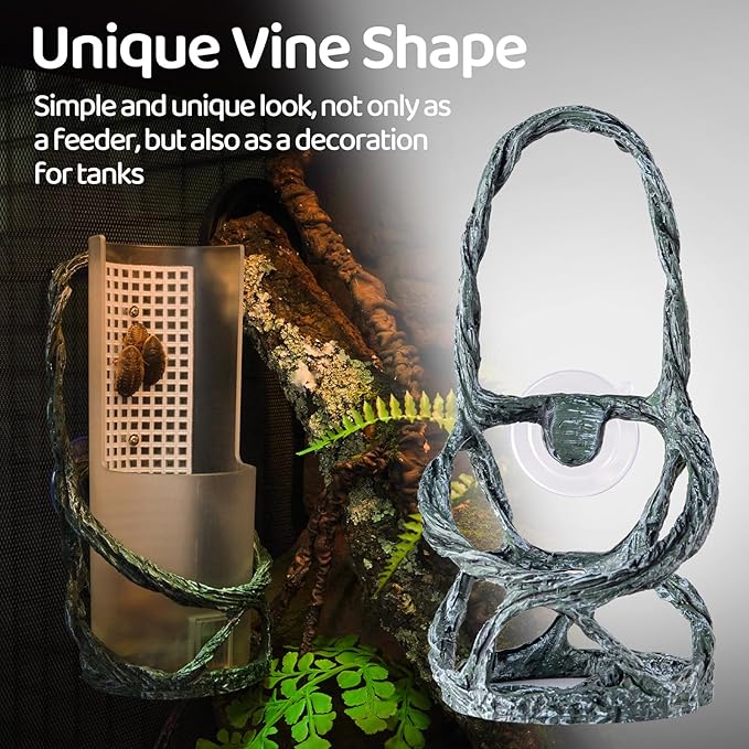 OIIBO Chameleon Feeding Bowl, Resin Vine Reptile Feeder with Grid Plate for Insect to Climb and Move, Reptile Hunting Bowl with Suction Cup for Chameleon, Lizard, Bearded Dragons, Iguana, Gecko, Frog