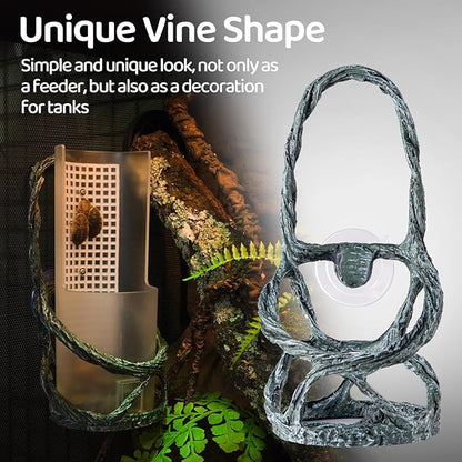 OIIBO Chameleon Feeding Bowl, Resin Vine Reptile Feeder with Grid Plate for Insect to Climb and Move, Reptile Hunting Bowl with Suction Cup for Chameleon, Lizard, Bearded Dragons, Iguana, Gecko, Frog
