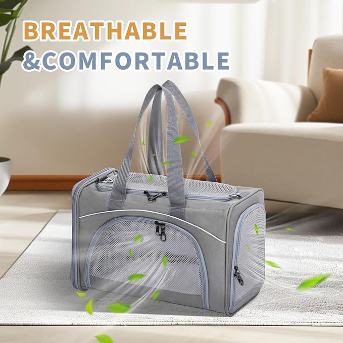 ‌Petsfit Airline Approved Pet Carrier for Small Dogs & Cats, 18x8x11 TSA Approved Carrier, with Removable Dual-Sided Padding (2-Way Placement) - Fits Under Most Airplane Seats, Escape Proof (Grey)