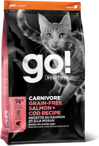 Go! Solutions Carnivore, Grain-Free, Protein Rich Dry Cat Food, Salmon and Cod Recipe, 16 lb Bag