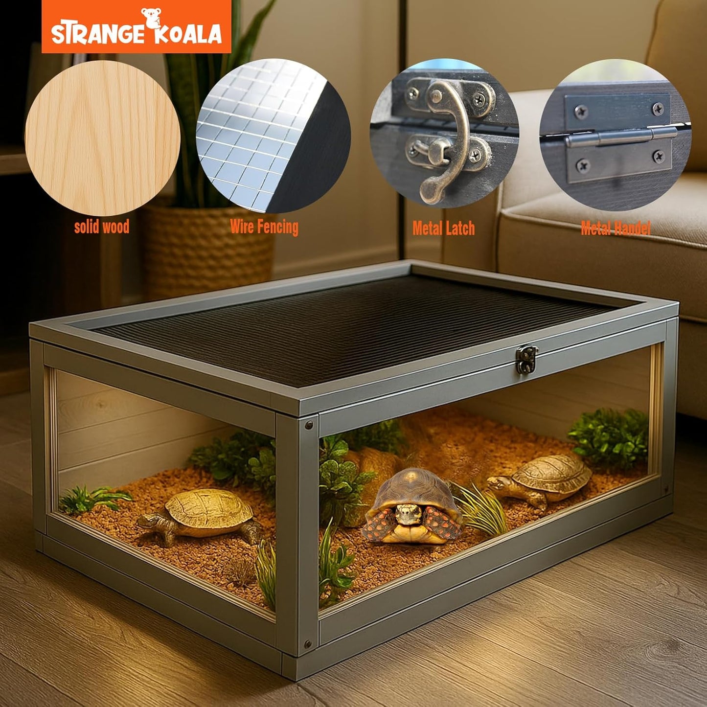 Tortoise Habitat Indoor,Outdoor Reptile Enclosure,Wooden Tortoise House Outdoor,Tortoises Enclosure Indoor (Grey)