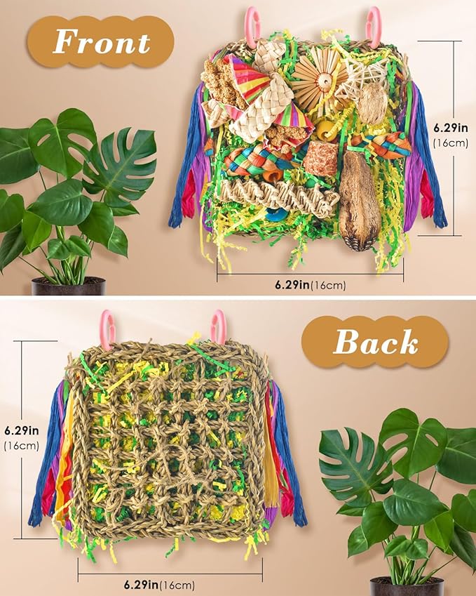 ERKOON Bird Toys, Parrot Toys Foraging Swing Mat Parrot Cage Hanging Toys Birds Grass Mat Climbing Wall with Seagrass, Birds Cage Accessories (Green)