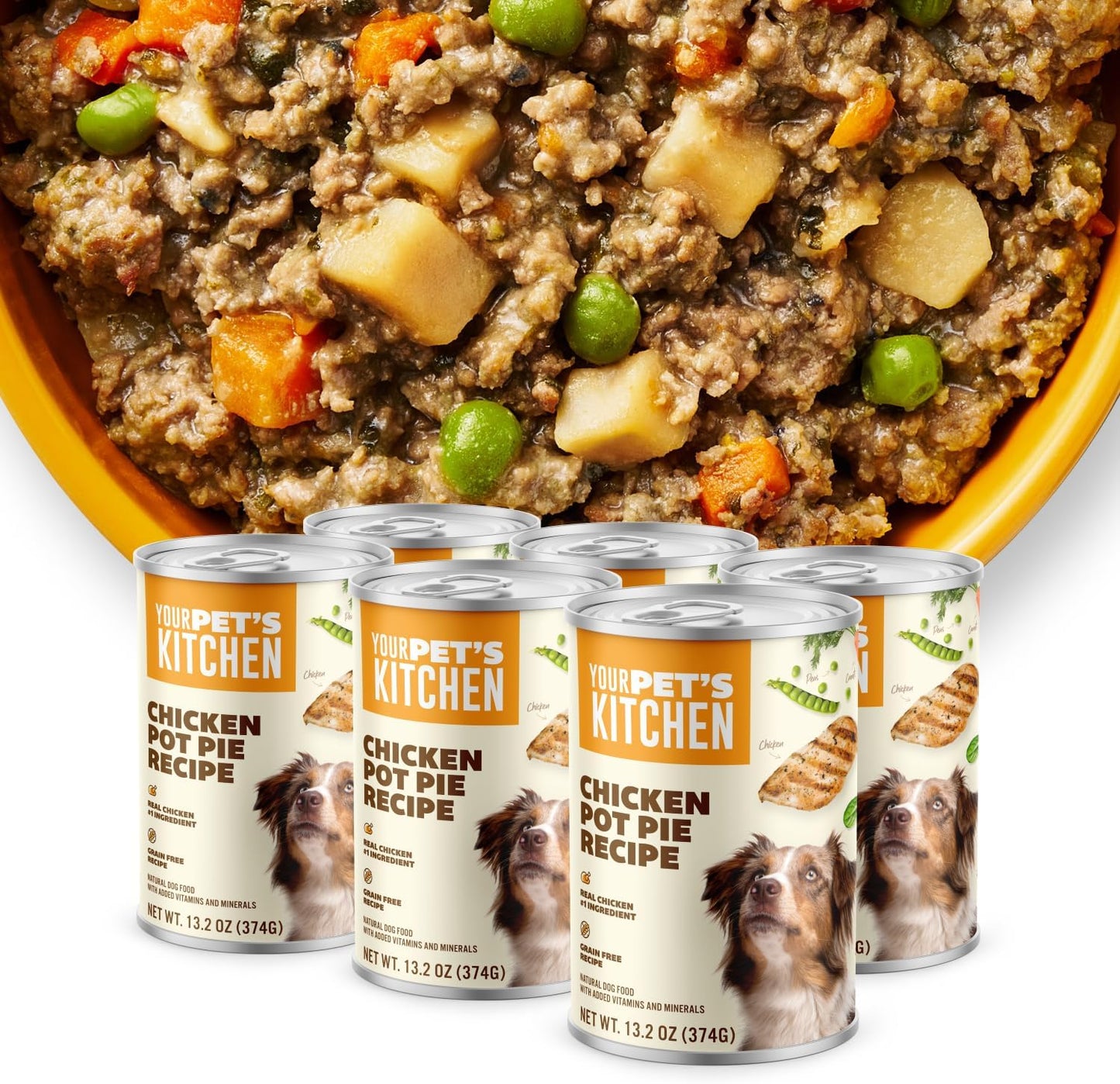YOUR PET'S KITCHEN Wet Dog Food, Chicken Pot Pie Recipe - 13.2 oz Cans (Pack of 6), Made in The USA with Real Chicken