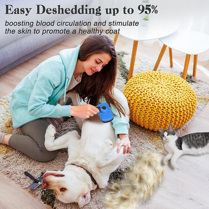 Self-Cleaning Brush for Pet Deshedding - Skin-Friendly Grooming Tool for Dogs and Cats, Blue