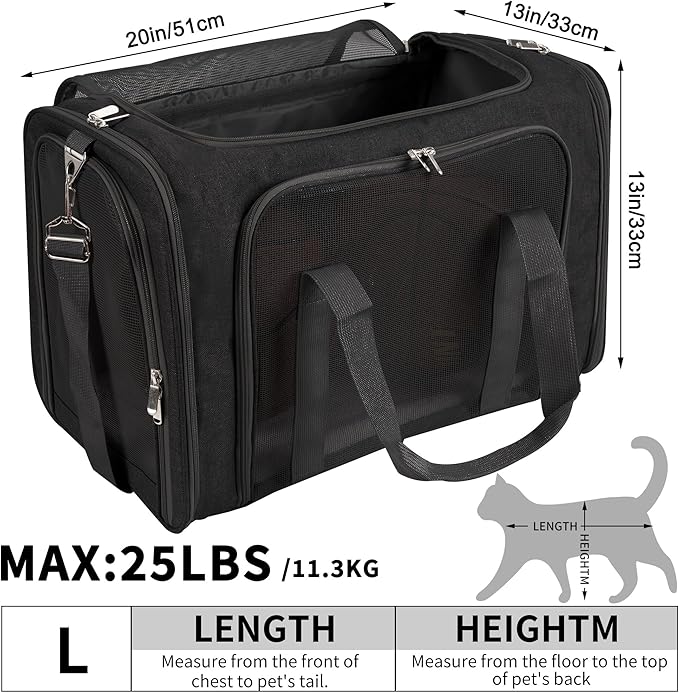 Soft-Sided Cat/Dog/Pet Carrier, Collapsible Pets Travel Carriers for Big Cats/Small Dogs with Shoulder Strap & Removable Mat, Mesh Puppy Carry Bag, Up to 25 Lbs(Black)