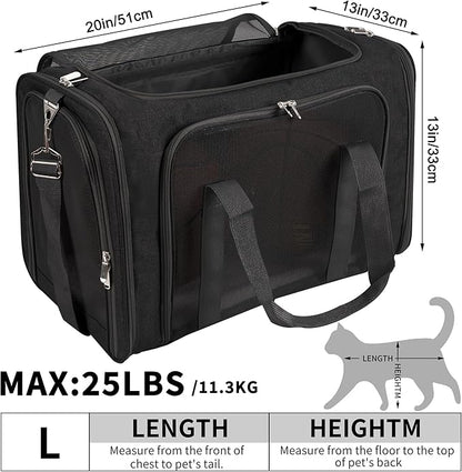 Soft-Sided Cat/Dog/Pet Carrier, Collapsible Pets Travel Carriers for Big Cats/Small Dogs with Shoulder Strap & Removable Mat, Mesh Puppy Carry Bag, Up to 25 Lbs(Black)