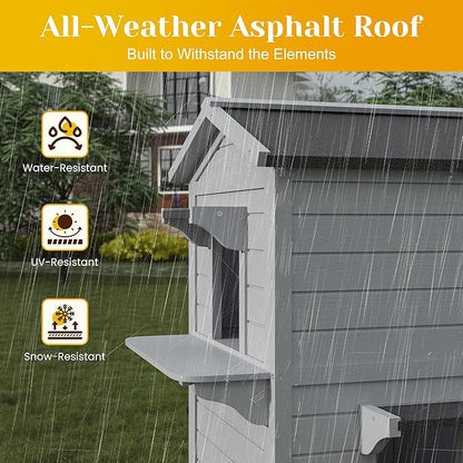 Outdoor Cat House Wooden Shelter: Large Weatherproof Pet Enclosure for Indoor or Feral Cats, 2-Tier Cat House for Outside Cats