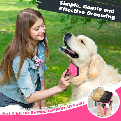 3PCS Self Cleaning Slicker Brush & Pet Grooming Rake & Bath Brush for Dogs,Cats and Horses | Double-Sided Dematting Comb & Skin Friendly Deshedding Grooming Tool | Premium Pet Supplies (Red Black)