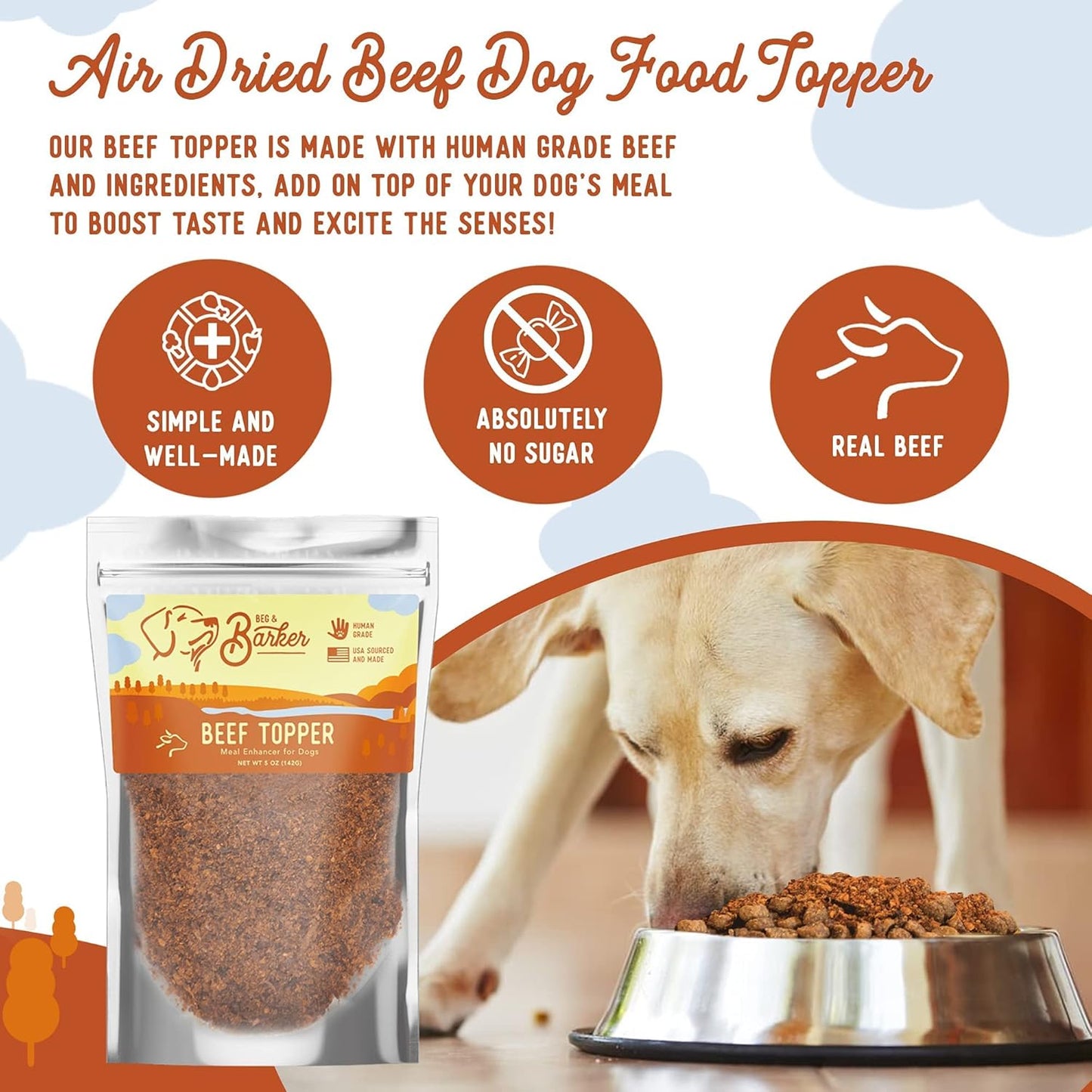 Beg & Barker Beef Dog Food Topper - Premium Meal Mixer - All Natural, High Protein Beef Topper (5 oz, Pack of 1)