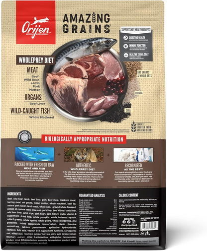 ORIJEN Amazing Grains High Protein Dry Dog Food Regional Red Recipe 4lb Bag